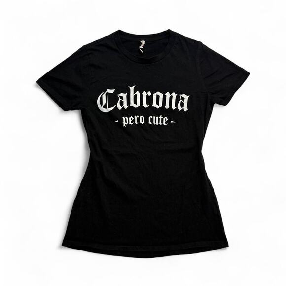 Smart Blank Tops - Y2K baby tee full length fitted Cabrona pro cute size small fitted short sleeve